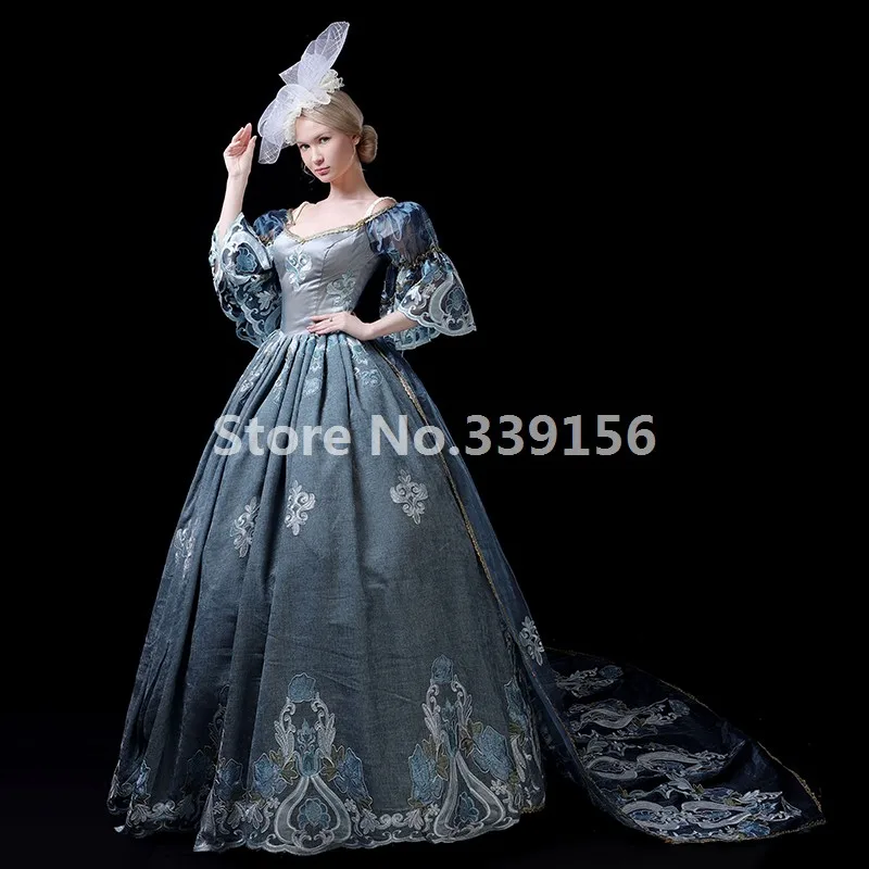 Старинное платье бальное 1870s Парча Платье Мария Антуанетта Gueen историческое