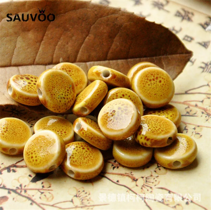 SAUVOO 30 шт./лот красочные круглые плоские керамические глазурные шармы бусины 14 мм