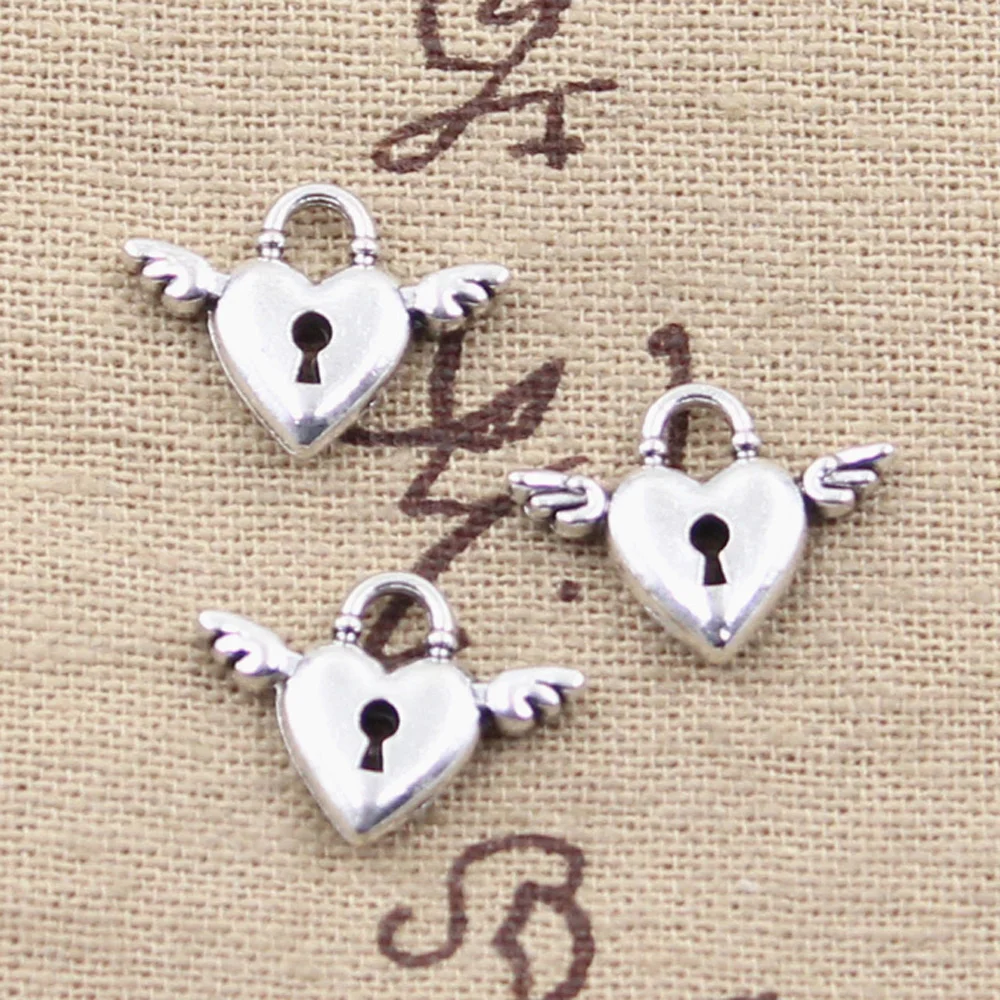 Подвески в античном стиле с замком форме сердца 13x17 мм 20 шт.|charms jewelry making|heart lock