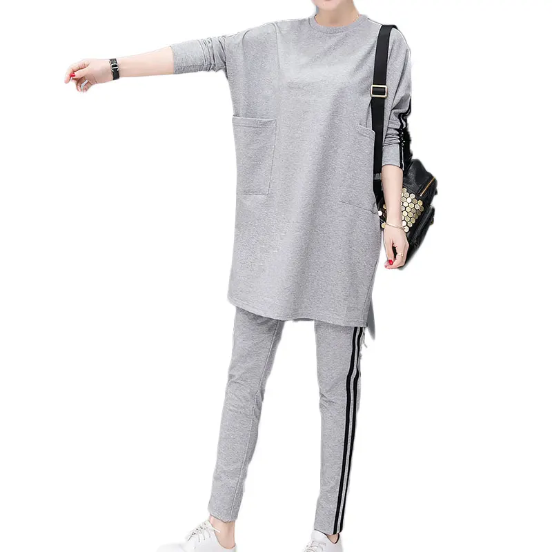 Autumn Spring New Women'S Clothing Set Korean Fashion Leisure Suit Two Pcs Loose Fleece Long Hoodies Sweatshirt &amp Pants Big |