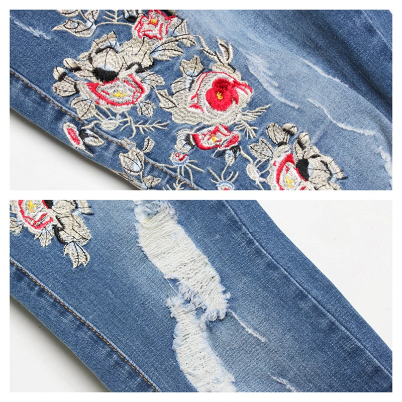 Женские джинсы с дырками до колена стрейч со средней талией джинсовые узкие