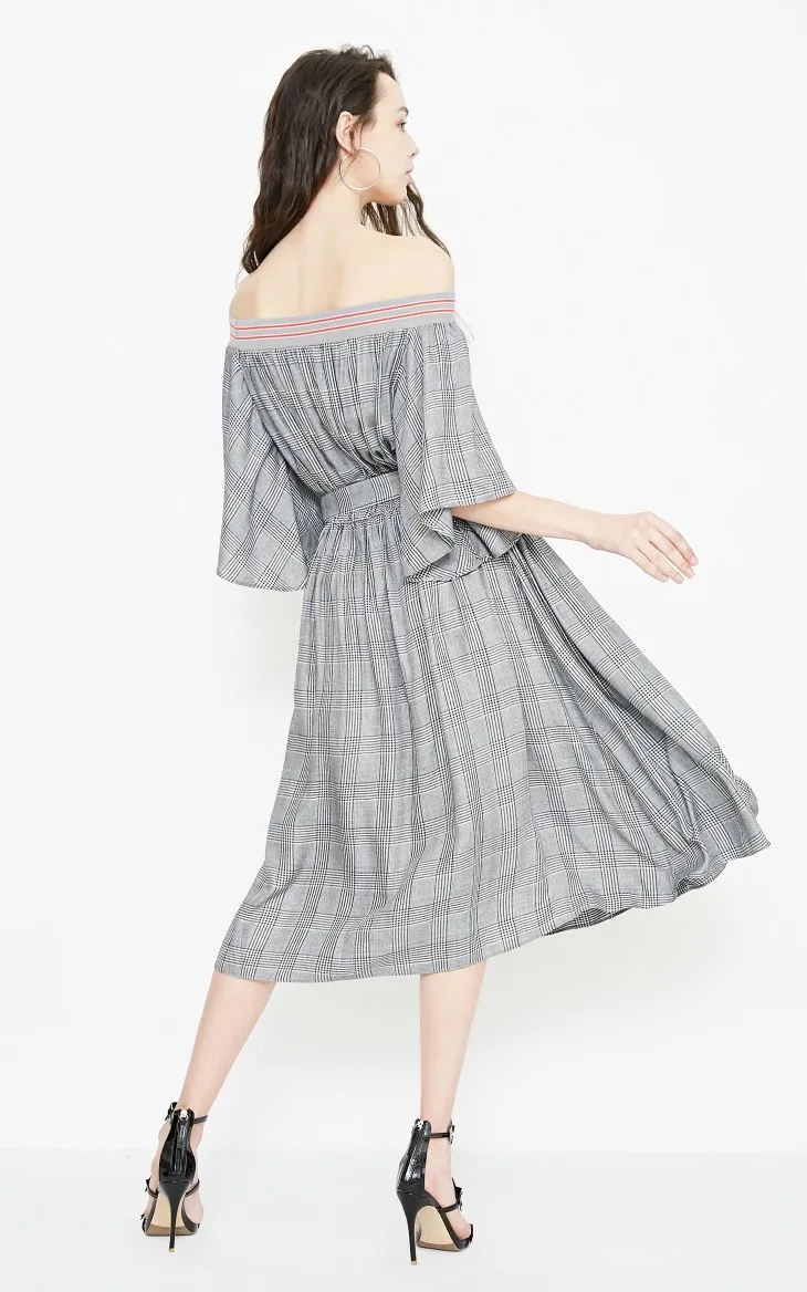 Vero Moda Новое Женское винтажное клетчатое платье в рубчик с расклешенными рукавами на шнуровке | 31836Z503