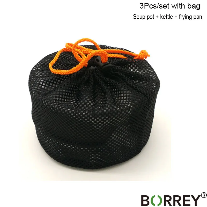 BORREY 0.8L Открытый чайник для воды алюминиевый сплав горшок для кемпинга набор для приготовления пищи складной портативный открытый пикник горшок чайник с сумкой - Цвет: Kettle Set