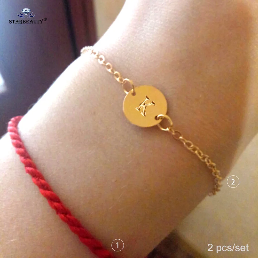 Starbeauty 2 шт./компл. анклет с буквами браслеты для женщин Lucky Red пряжа браслет Femme Gold