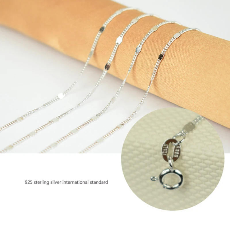 Италия ювелирные изделия Bijoux(украшения своими руками) чистого серебра 925 пробы серебро 1,8 мм широкий плоский хлыст цепи Цепочки и ожерелья 40/длиной 45 см для Для женщин и девочек