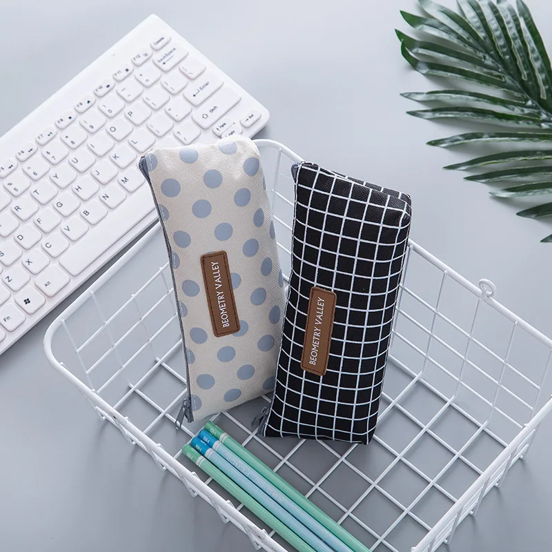 Simple Fresh lattice kawaii Pencil case cute pencilcase Creative Retro bag Students Box school supplies Stationery | Канцтовары для