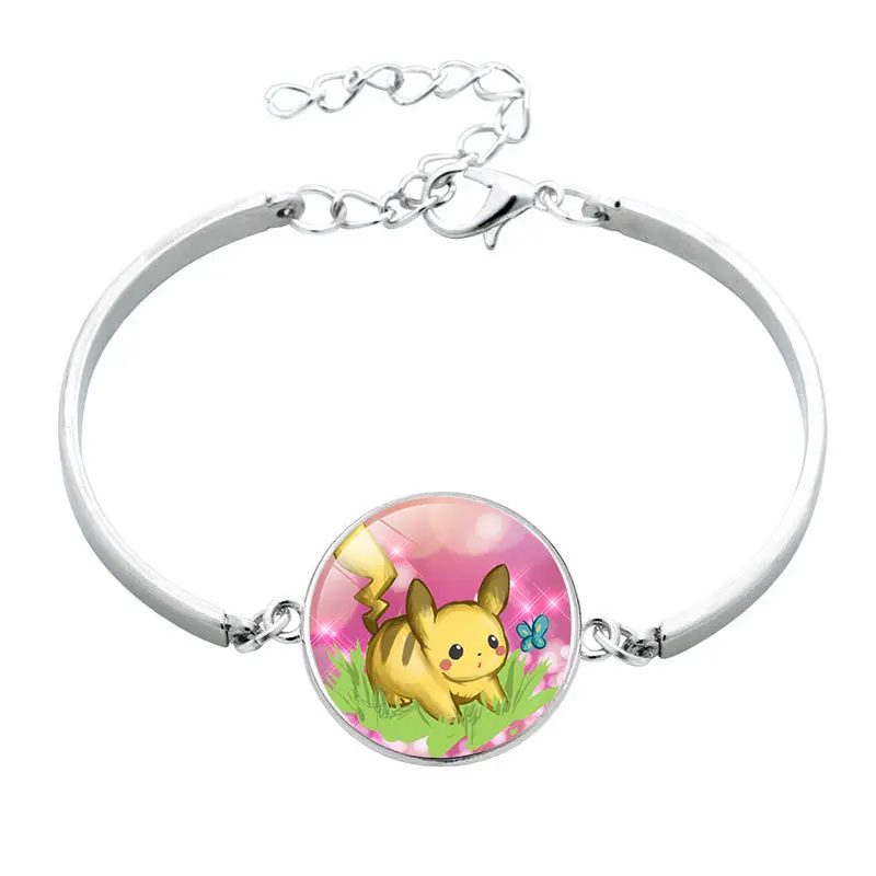 Браслет Pokemon Pikachu серебристый цвет регулируемый стеклянный браслет с цепочкой