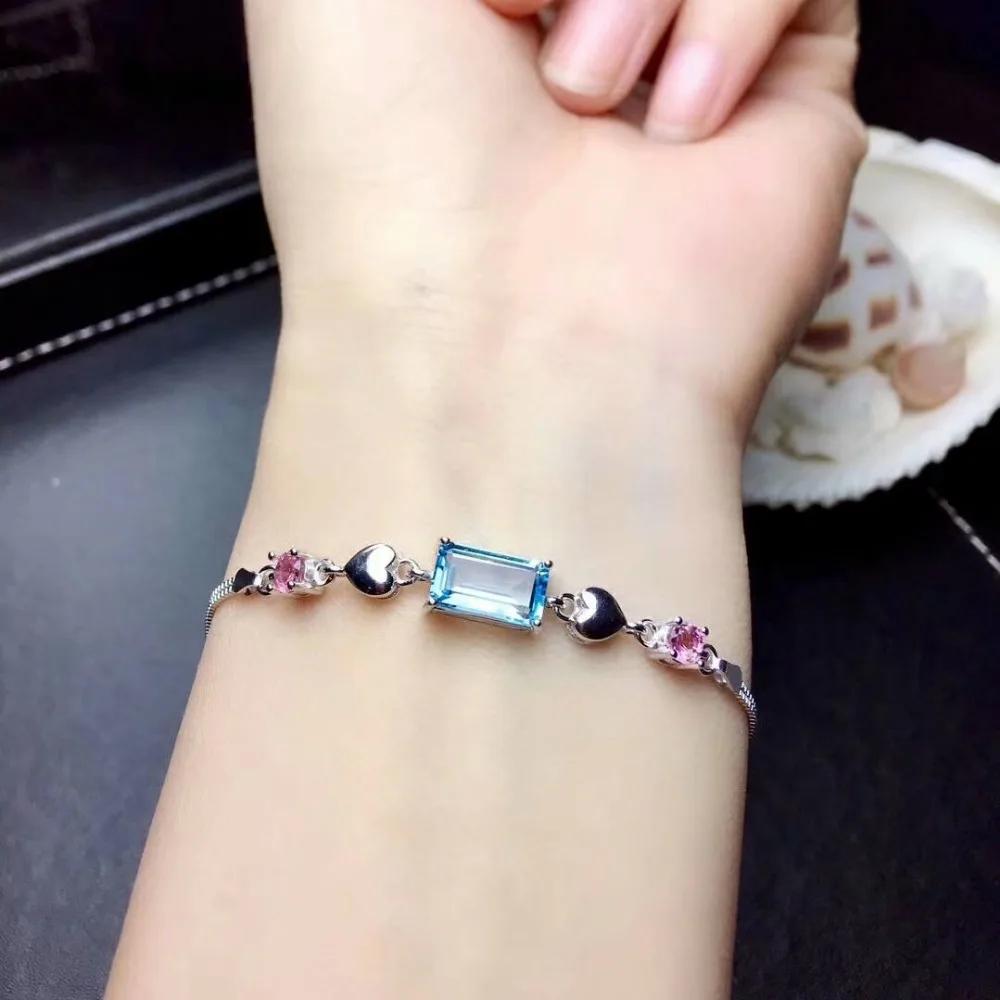 

shilovem 925 sterling silver blue topaz link bracelets fine jewelry classic women plant new classic party gift 4*6mm ml040609agb