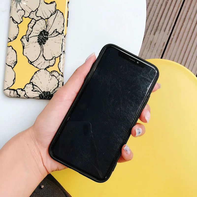POBLU Retro Flowers Phone Case For iphone X XS 6S 7 8 Plus Glossy Soft IMD Back Cover Fashion Cute Cartoon Shell |