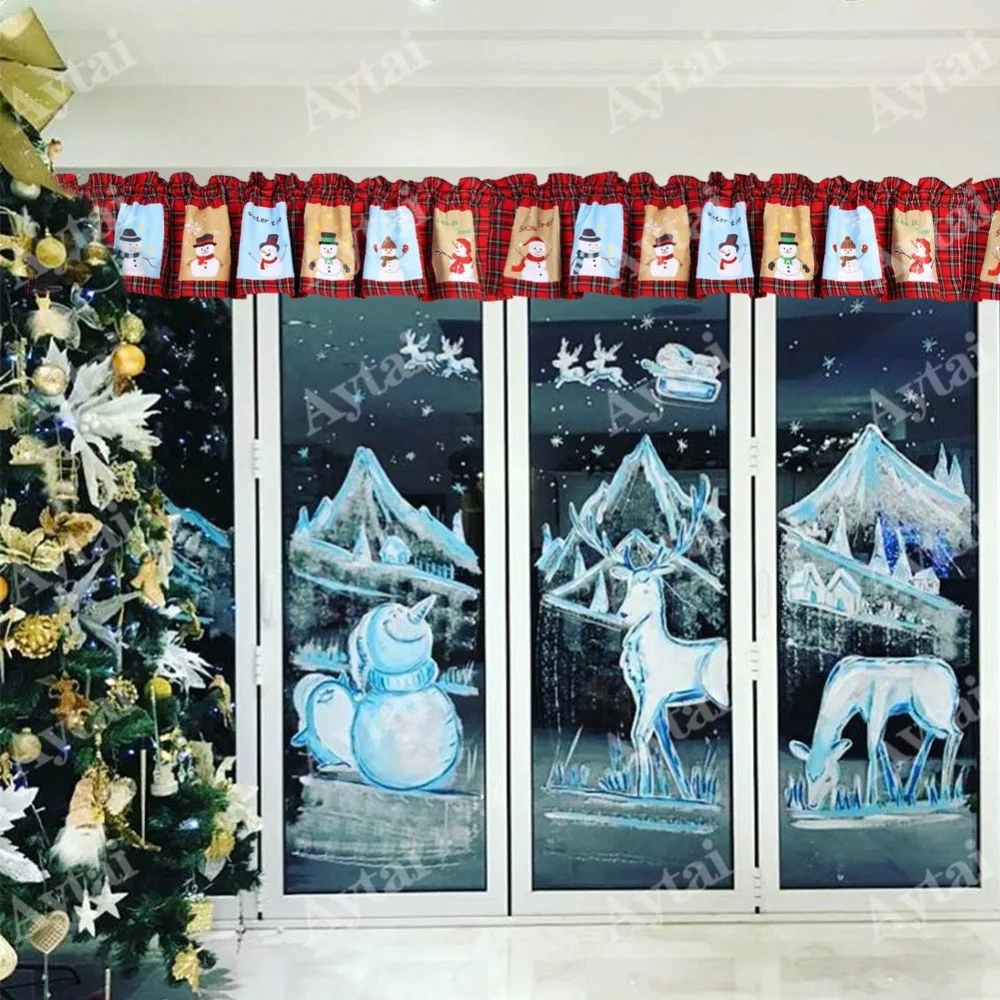 OurWarm 180*35 см красный гофрированный балдахин для окна милый снеговик Половина Окна занавеска на окно драпировка панель год Рождество домашний декор