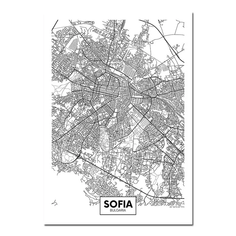 Sofia Черный, белый, Роттердам, Лондон, Нью-Йорк, столица, город, карта, холст, плакат, настенное искусство, печать, живопись, скандинавские декоративные картины, Декор - Цвет: Sofia
