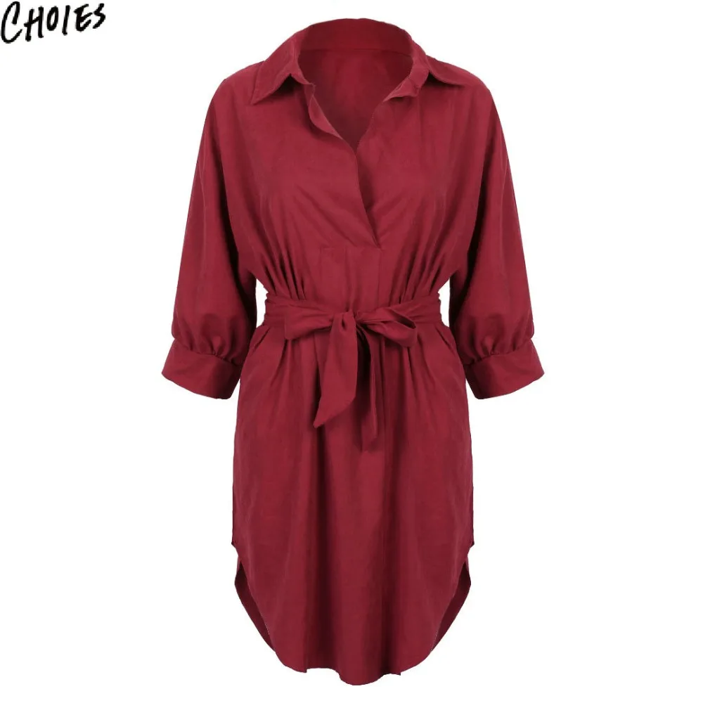 Женское облегающее мини платье рубашка с 3/4 рукавом и завязкой на талии 2 цвета 2017