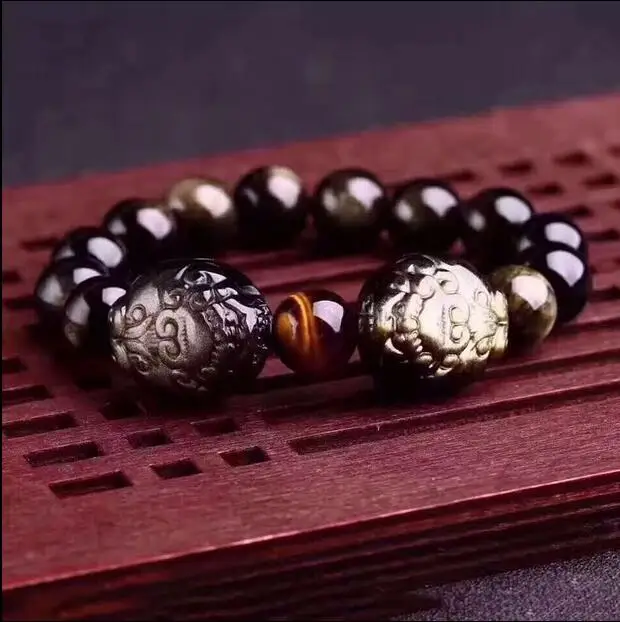 ZCD 1213 + браслет из натурального камня с двойным золотом Yaoshi brave tiger lucky evil Obsidian для