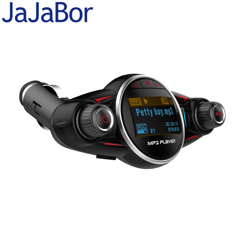 

JaJaBor Bluetooth Car Kit Handsfree FM Transmitter Wireless A2DP AUX Audio Car MP3 Player 1.3 Inch LED Screen USB Car Charger