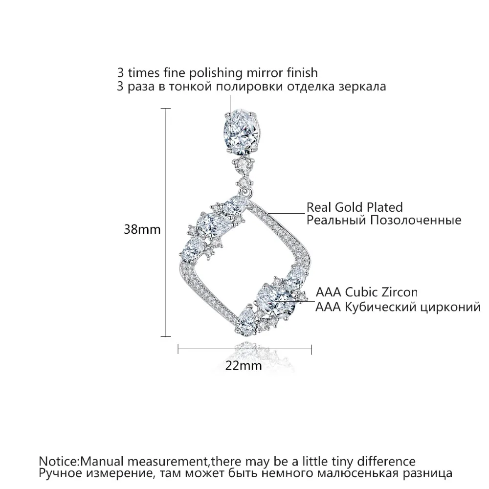 LUOTEEMI Elegant Square Hollowed Drop Earrings for Women Wedding Party Paved AAA CZ Fashion Jewelry Aretes Christmas Gift | Украшения и