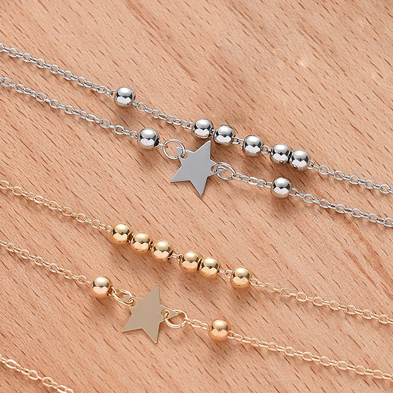 Модные Новые многослойные ножные браслеты Цепочка для ног звезда бисера кулон с
