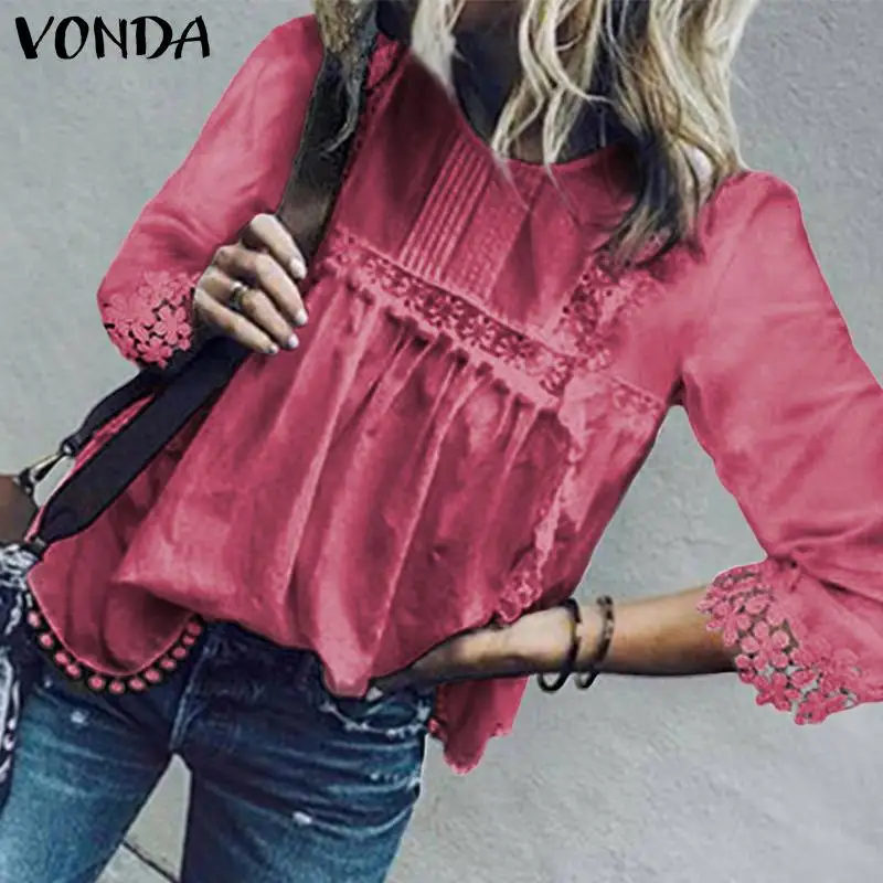 VONDA Женские топы и блузки с сексуальным О образным вырезом 3/4 рукавами