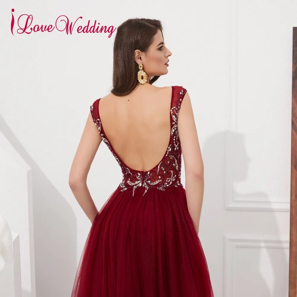 ILoveWedding Robe De Soiree Сексуальное Тонкое торжественное платье с v-образным вырезом и бисером роскошное серое вечернее платье с открытой спиной