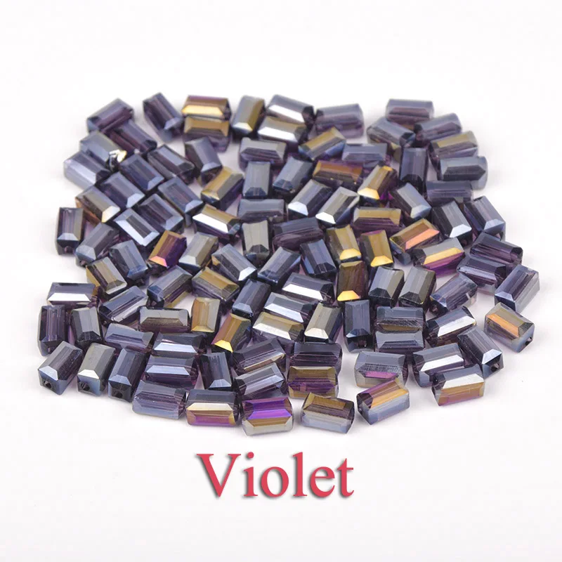 Violet 100 шт Прямоугольные Австрийские хрустальные бусины 3*6 мм 4*8 мм высокого качества квадратной формы стеклянные бусины для изготовления браслетов своими руками - Цвет: Violet