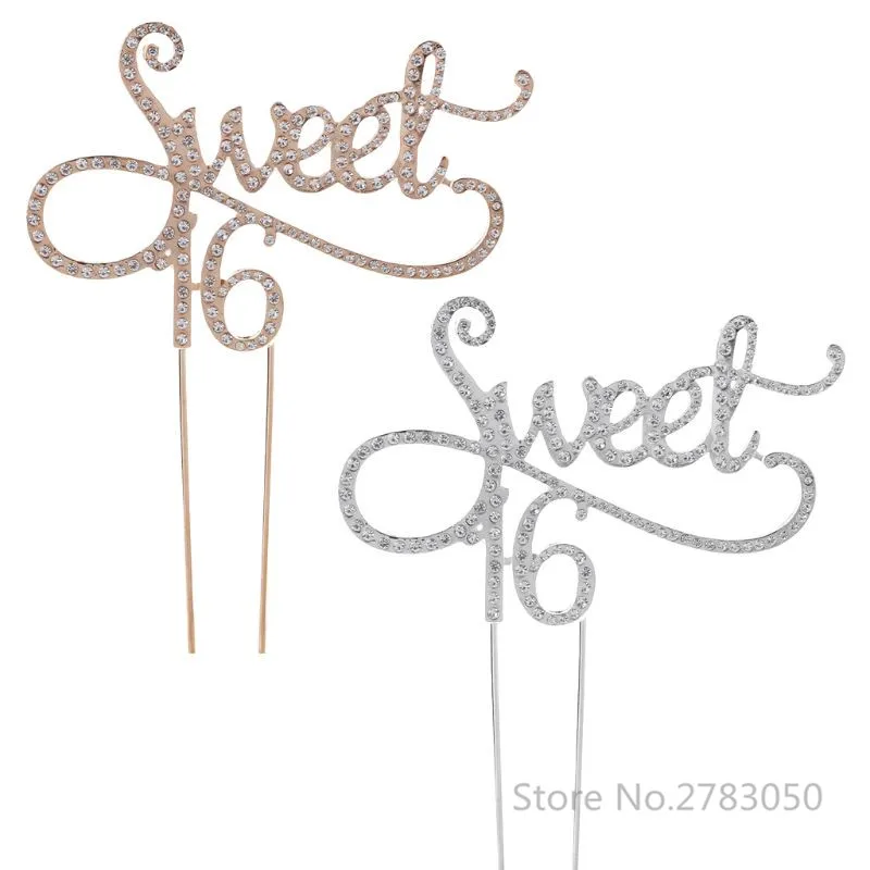 Sweet 16 Cake Topper 16th Birthday Party Themes With Rhinestone Decoration Anniversary Decorating Supplies Gold/Silver|Товары для