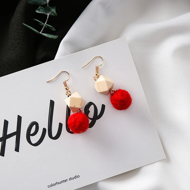 New Design Square Raw Wood Split Joint Polychromatic Earrings Multi Color Ball Eardrop Fro Woman Gift | Украшения и аксессуары