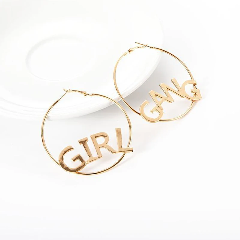 Панк золотые серьги для женщин Простые завязанные персональные буквы молодой