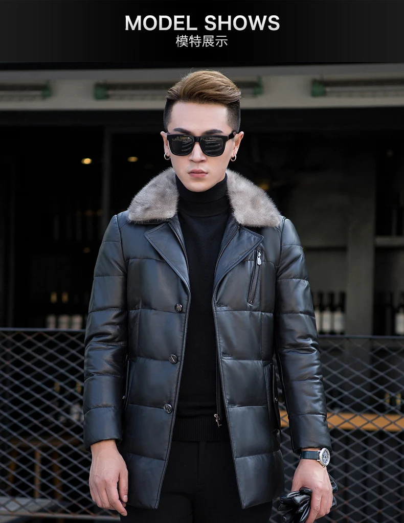 AYUNSUE, натуральная кожа, куртка, мужской пуховик, осень, зима, длинный, овчина, пальто для мужчин, норка, меховой воротник, куртки KJ1119