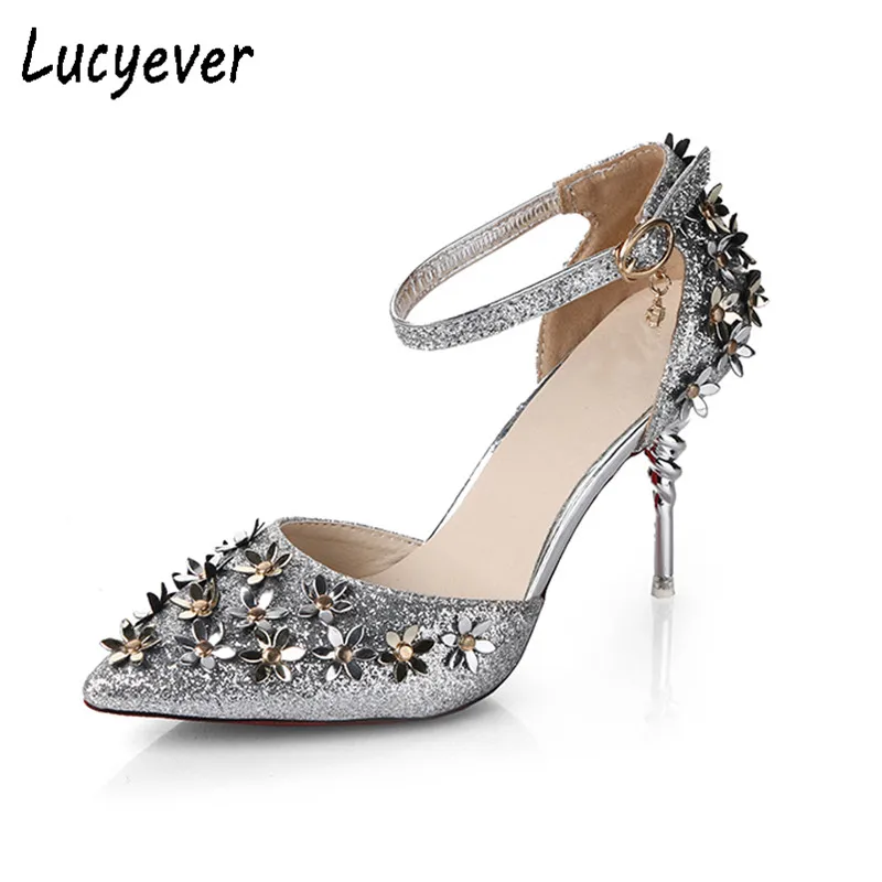 Lucyever/элегантные женские туфли-лодочки с цветочным узором модные босоножки на