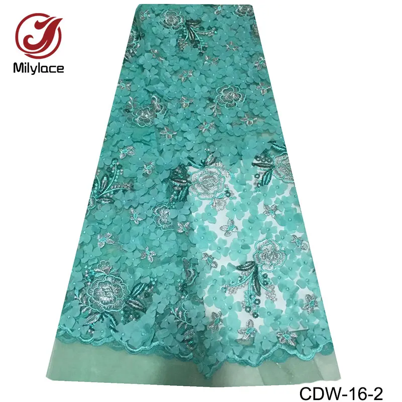 Фото Красивая зеленая кружевная ткань с Бисером высокая Свадьба/праздничное платье