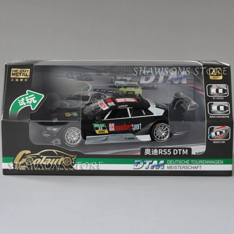 Black in Box Литые под давлением металлические модельные игрушки Audi RS 5 DTM гоночный автомобиль вытяните назад Реплика w/звук и светильник - Цвет: Black in Box