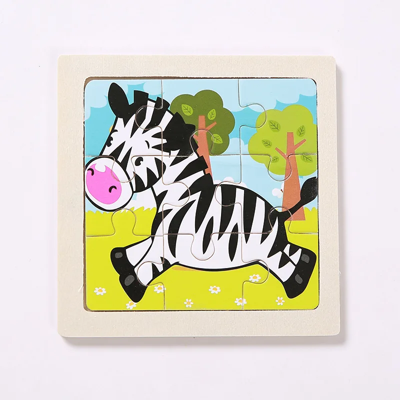 zebra Мини Размер 11*11 см детская игрушка деревянная головоломка деревянная 3D головоломка для детей Детские Мультяшные животные/дорожные Пазлы обучающая игрушка - Цвет: zebra