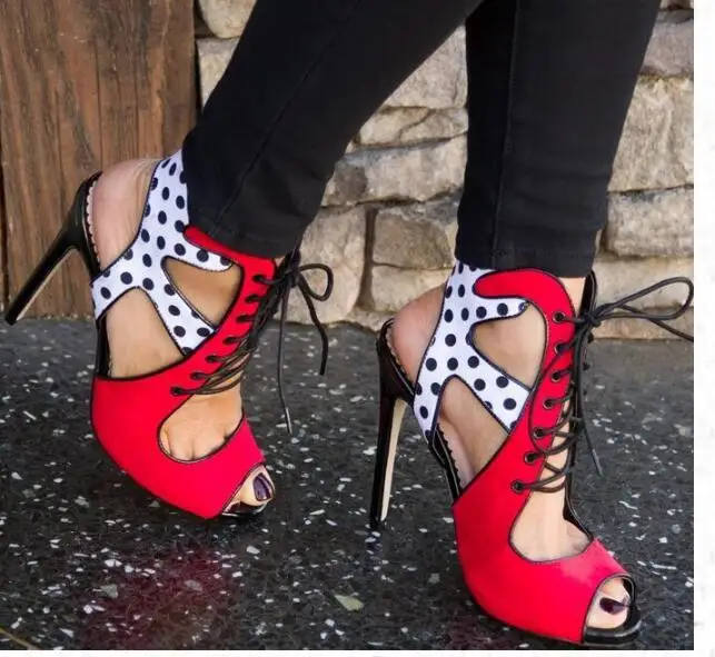 

EMMA KING Women Red Faux Suede Leather High Heels Slingback Stiletto Sandals High Heels Female Lace Up Shoes Summer Ankle Strap