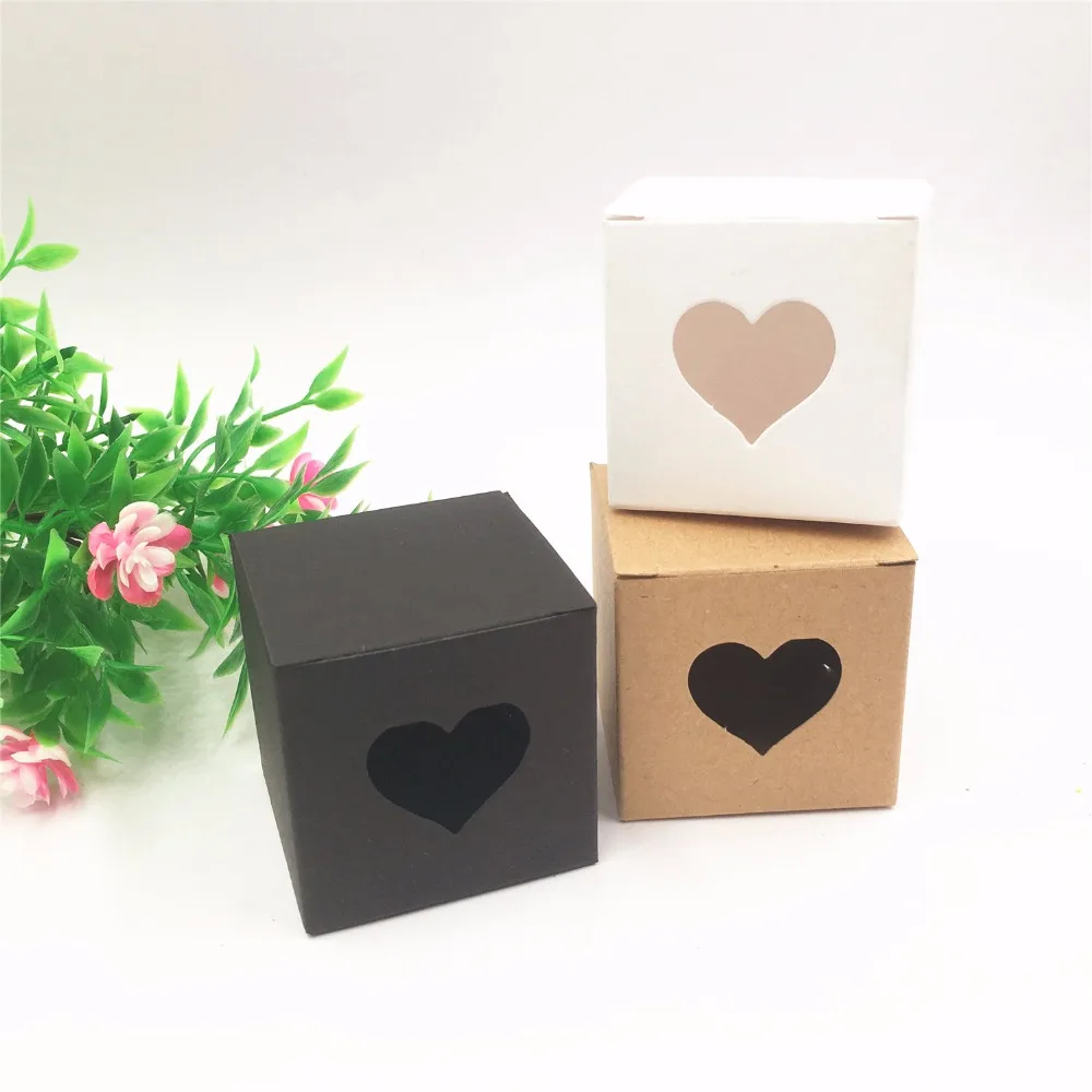 

50pcs per lot Kraft white/black Heart Shaped Window cupcake boxes Wedding Chocolate Packing Party Single candy/cookies Boxes