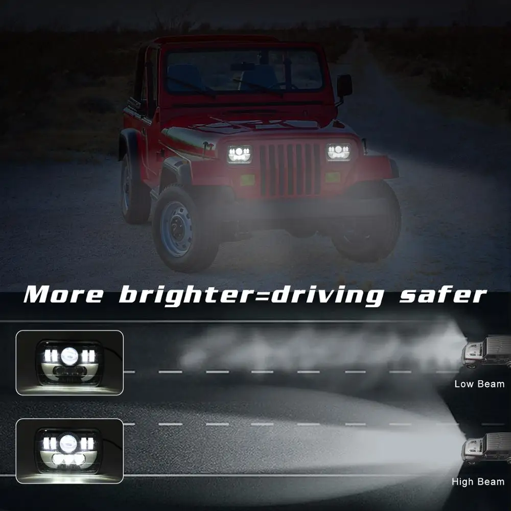 

2Pcs 5x7" 7x6" Rectangular LED Projector Headlight Hi/Lo Sealed Beam Light For Jeep Wrangler Cherokee Truck 4x4 Offroad