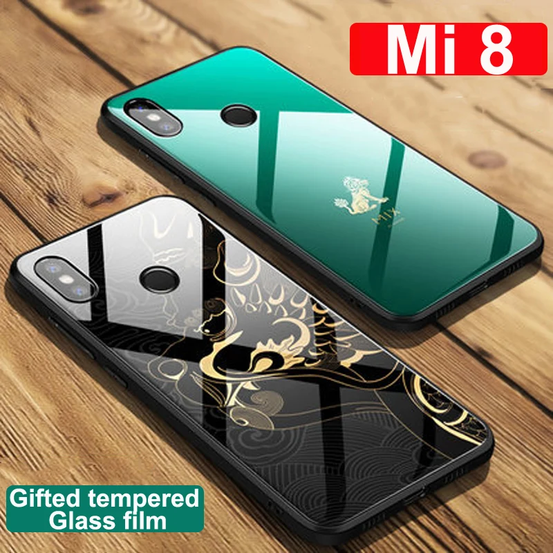 

Original color Forbidden City Tempered Phone Glass Case For Xiaomi Mi 8 Case Full cover phone cases For xiaomi mi8 protect shell