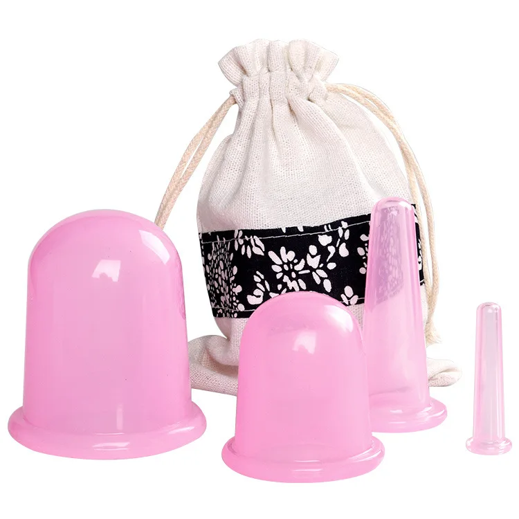 pink 4 шт. силиконовый массажер для лица вакуумные банки Набор банок вакуумный массажер для тела чашки целлюлитная терапия Лицо Присоски набор тела помощник подарочная сумка - Цвет: pink