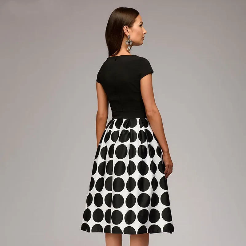 Волнистое трикотажное платье винтажное женское хит продаж лоскутное с коротким