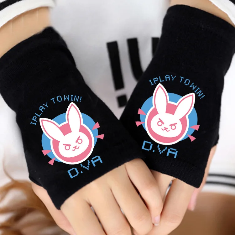 D.Va OW игры перчатки на пол пальца Зимняя обувь для пары Принт с героями