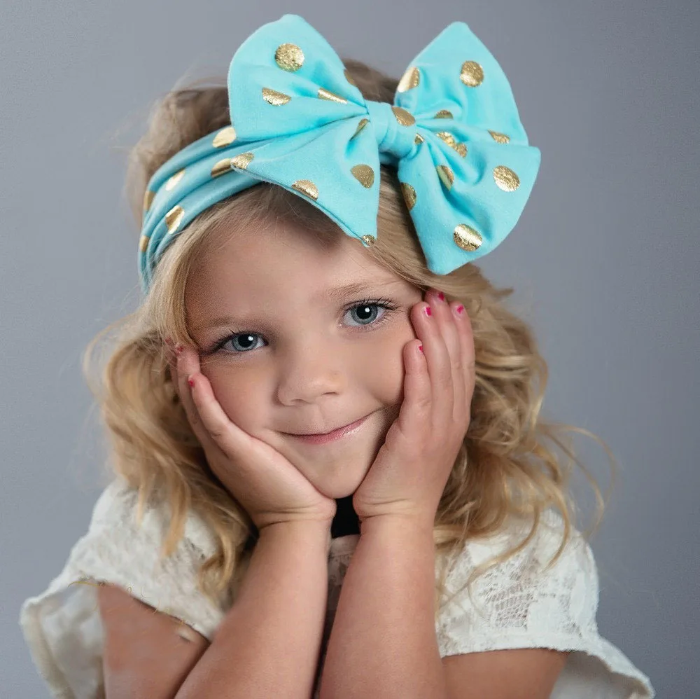 

Gold Dots Messy Bow Head Wrap , Cotton turban headband