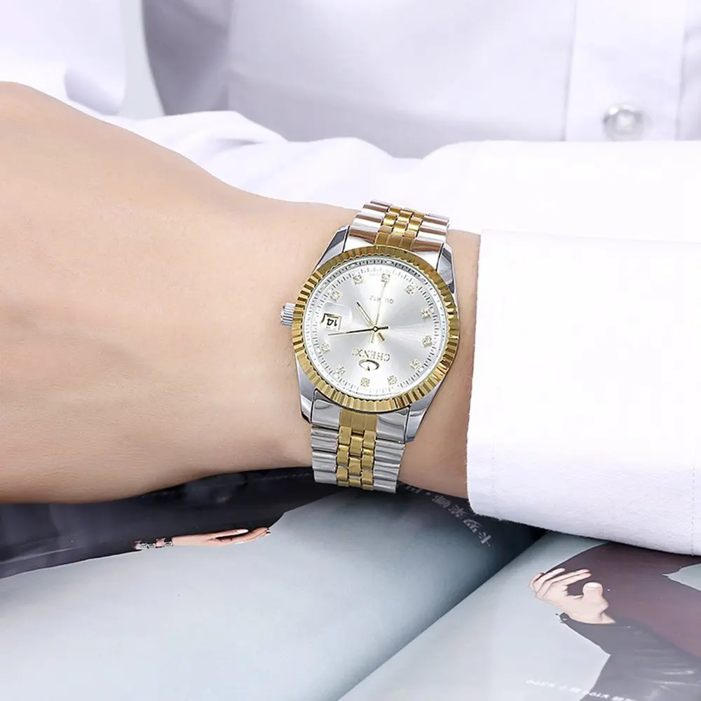 CHENXI роскошные мужские повседневные часы золотого и серебряного цвета со