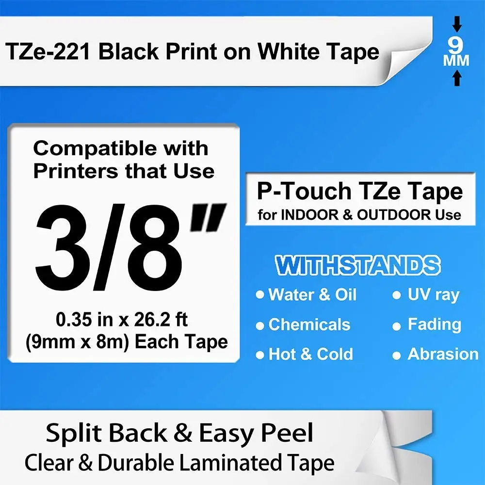 5 шт. 9 мм TZe лента 221 421 Tze 521 621 Совместимость с Brother P Touch 721 PT D210 D400 производителей
