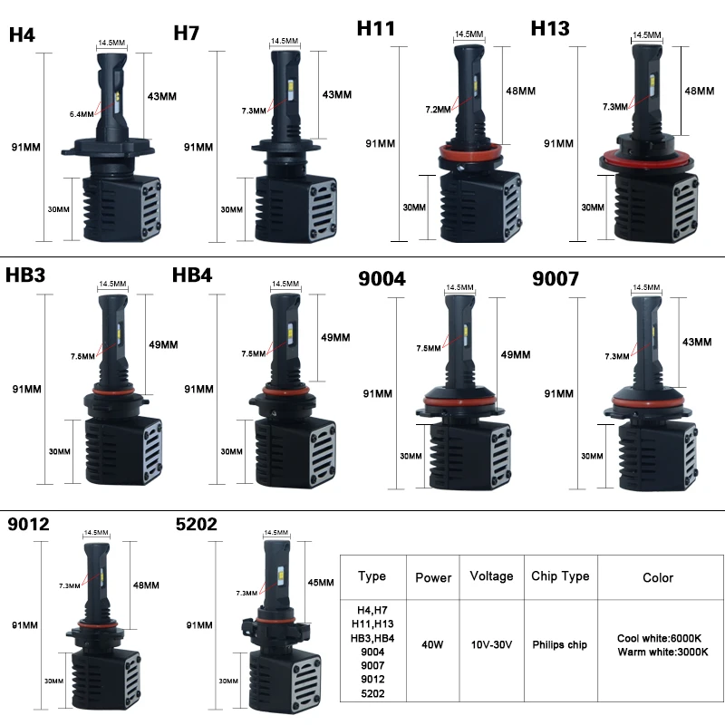VooVoo светодиодная Автомобильная фара 12 В 2700K 6500k H4 H7 H11 H13 9006 HB4 9005 HB3 9007 9012 5202