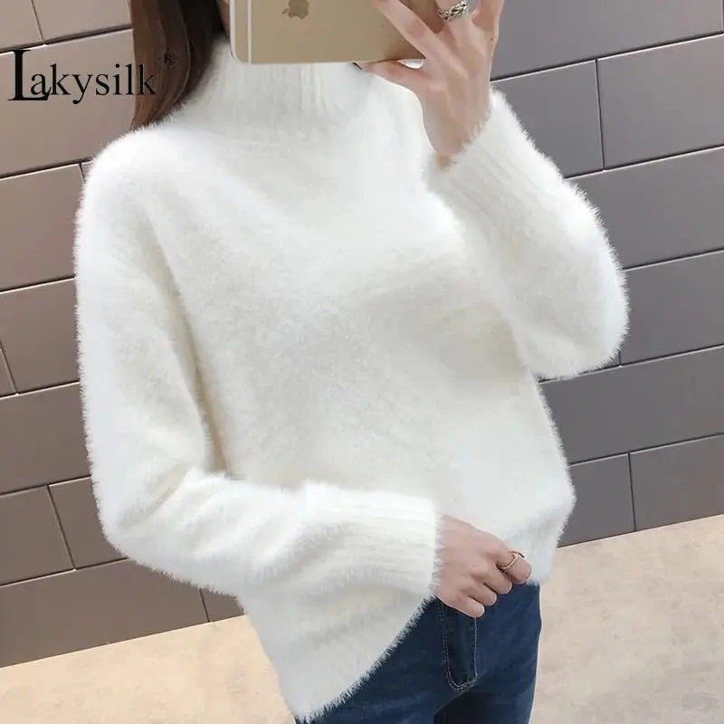 [Lakysilk] однотонные розовые женские свитера с открытыми плечами повседневные женские осенние модные топы с круглым вырезом и длинными рукавами для девочек