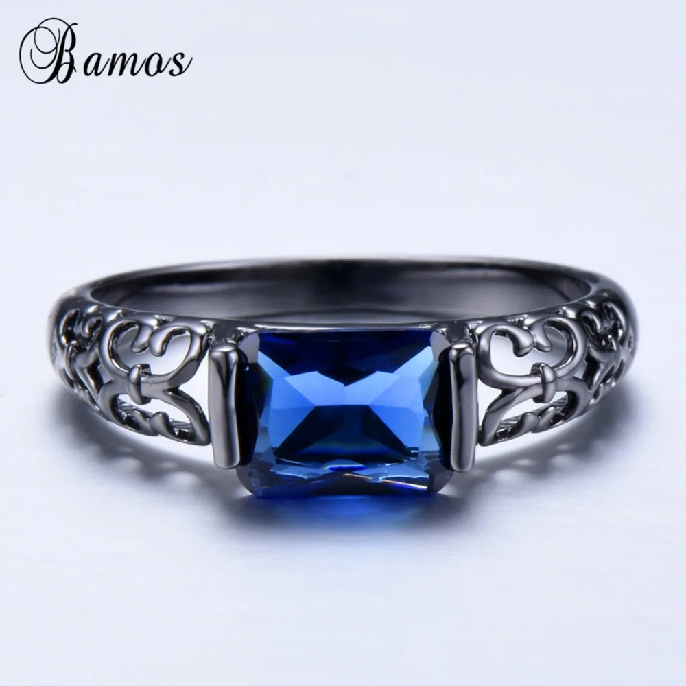 Bamos Purple/Red/Green Square Cubic Zirconia Ring Women Hollow Butterfly Vintage Black Gold Filled Wedding Jewelry | Украшения и