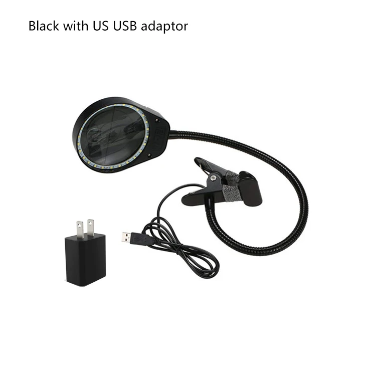 black with US plug Увеличительное стекло со светодиодными лампами для чтения, ремонта и хобби - Цвет: black with US plug