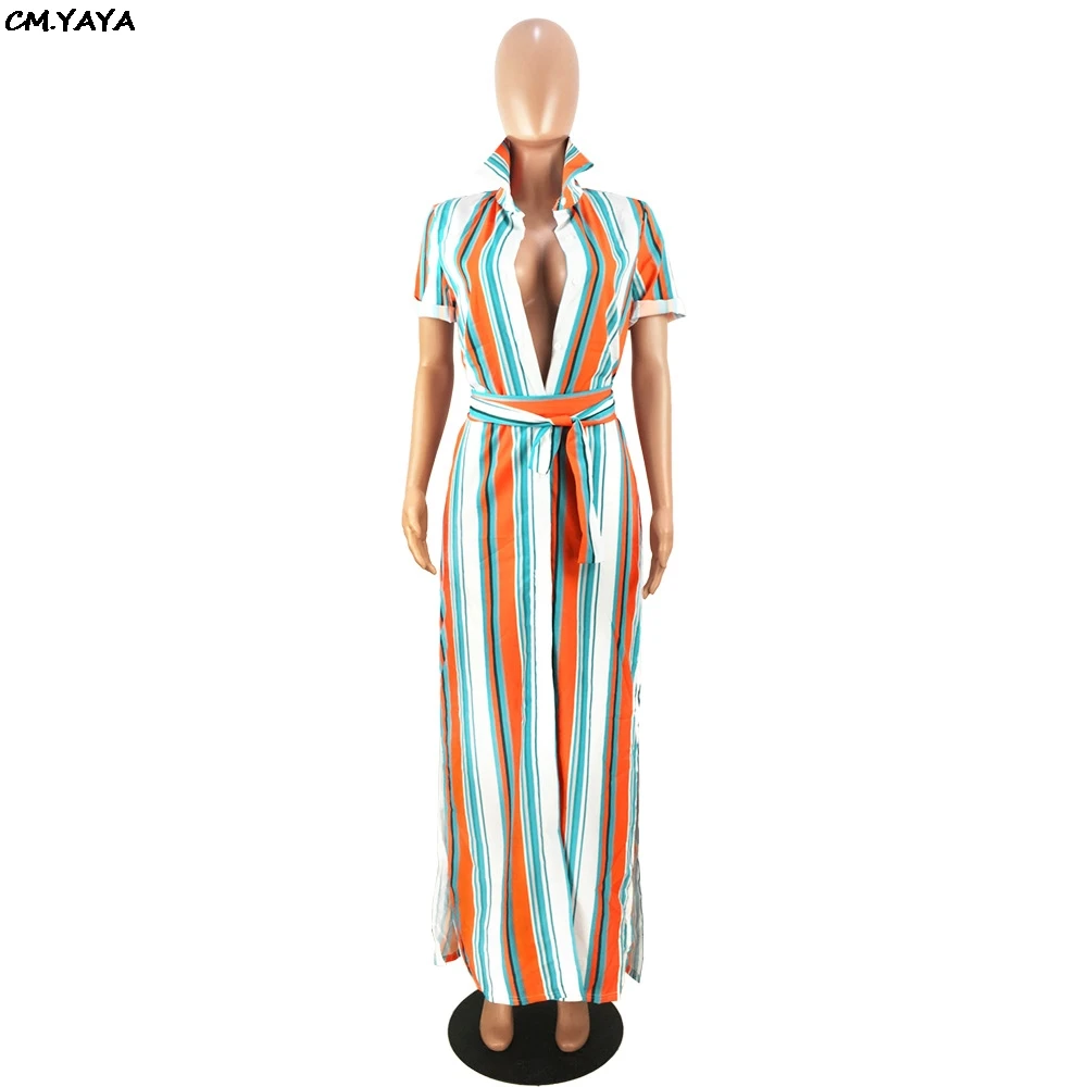 Женское винтажное платье в полоску макси блузка с коротким рукавом и поясом