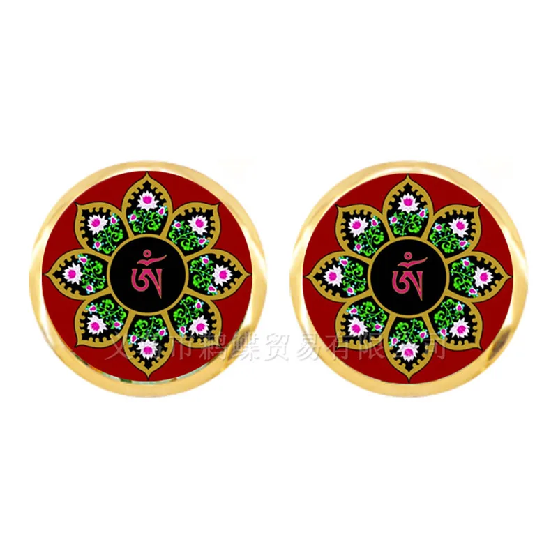 Mandala Art Yoga Earrings Gift For Friend Stud Bohemian Jewellery Ethno Indie Glass Dome Jewelry Datura | Украшения и аксессуары