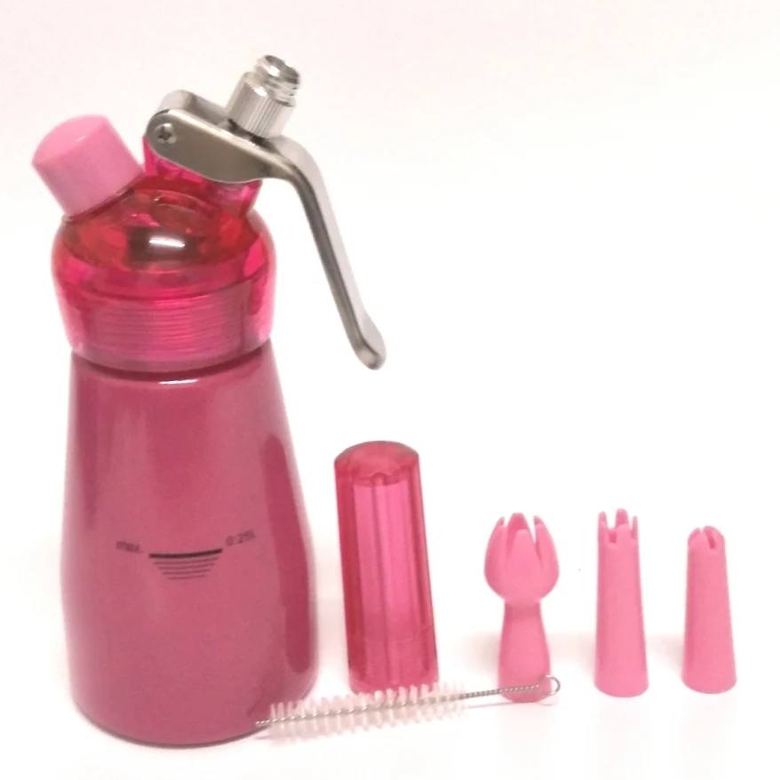 1/2 pt(0.25L) Красочный дозатор для взбитых сливок, профессиональный алюминиевый кремовый Виппер с полупрозрачной головкой - Цвет: Red