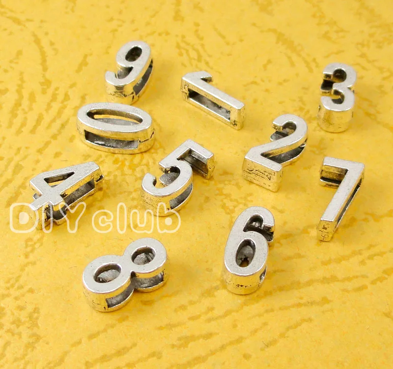 50pcs Number покрытые серебром Подвески Полный набор от 0 до 9 арабскими цифрами Шарм