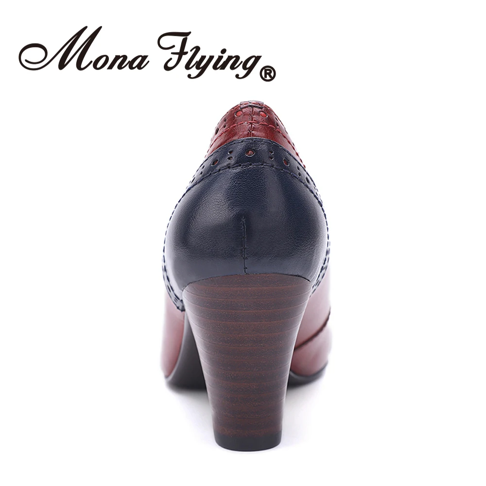 

Mona Flying Women's Leather Pumps Multi Color Comfort Hand-made Shoes Square Toe Med Heel High Heels for Ladies Female A205-A1